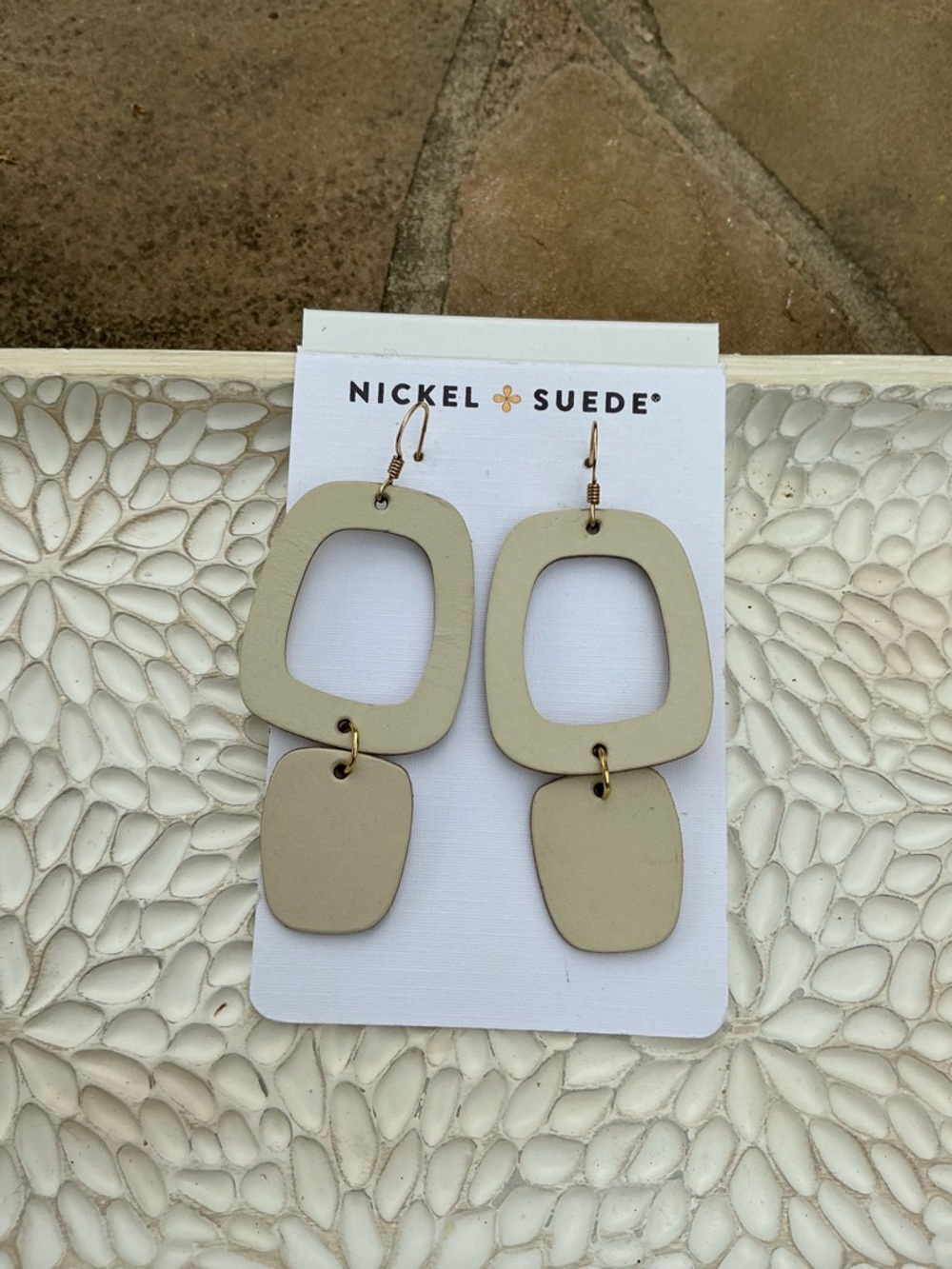 Nickel + Suede Beige Statement Earrings